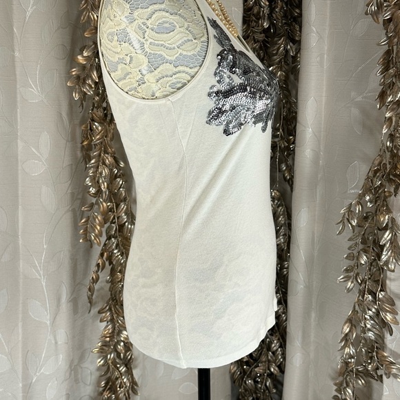 APT. 9 Women’s Small White Sequin Tank Top - Glam Chic Style Floral Festival - Picture 3 of 8
